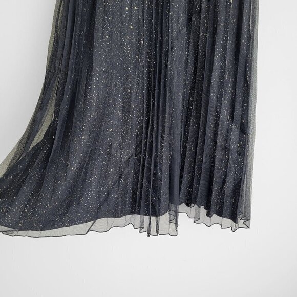 NWT 7 For All Mankind Black Silk Pleated Gold Shimmer Tulle Cocktail Party Dress - Picture 7 of 12